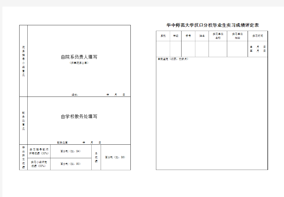 高校毕业生实习成绩评定表