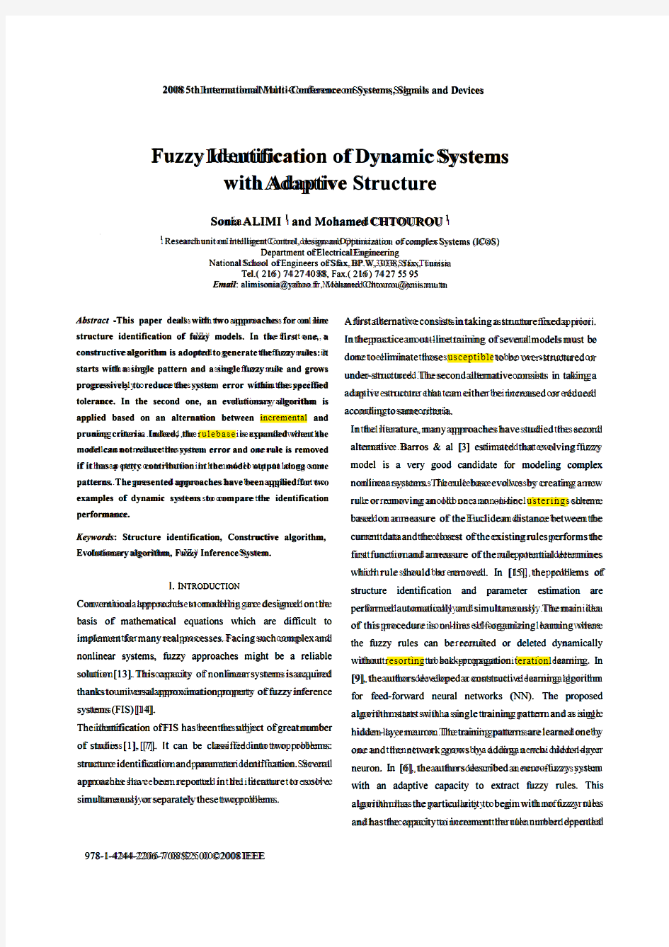 fuzzy identification of dynamic systems with adaptive structure