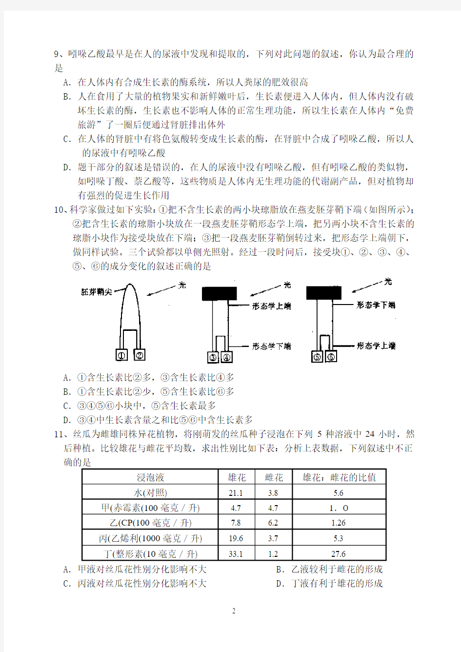 人教版必修3 第3章 植物的激素调节章节检测