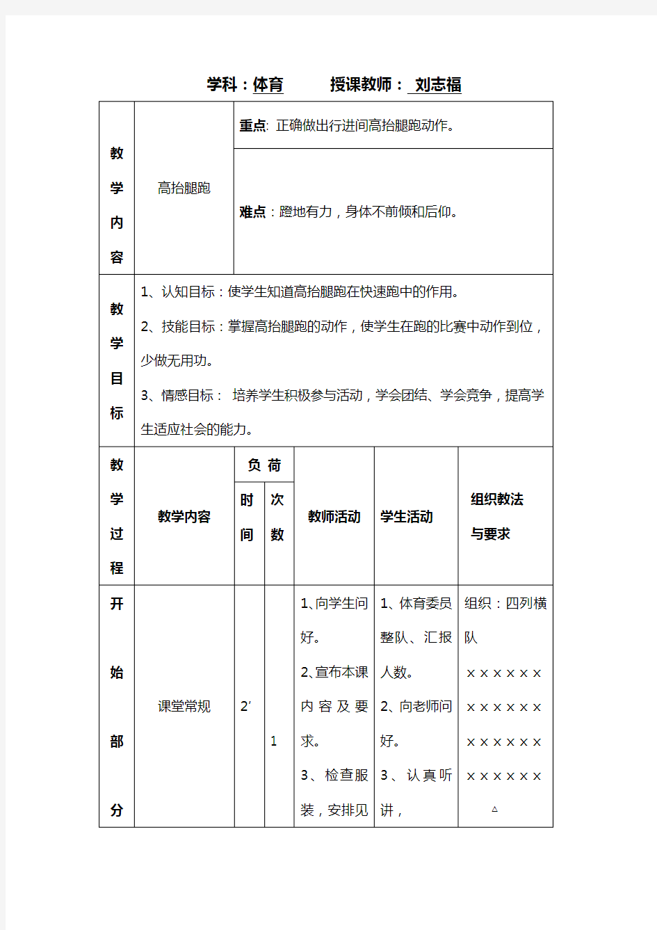 正确做出行进间高抬腿跑动作