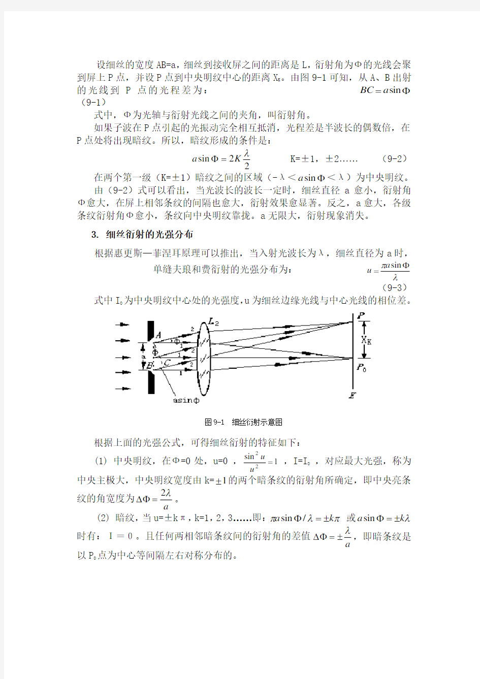 衍射法测量细丝直径