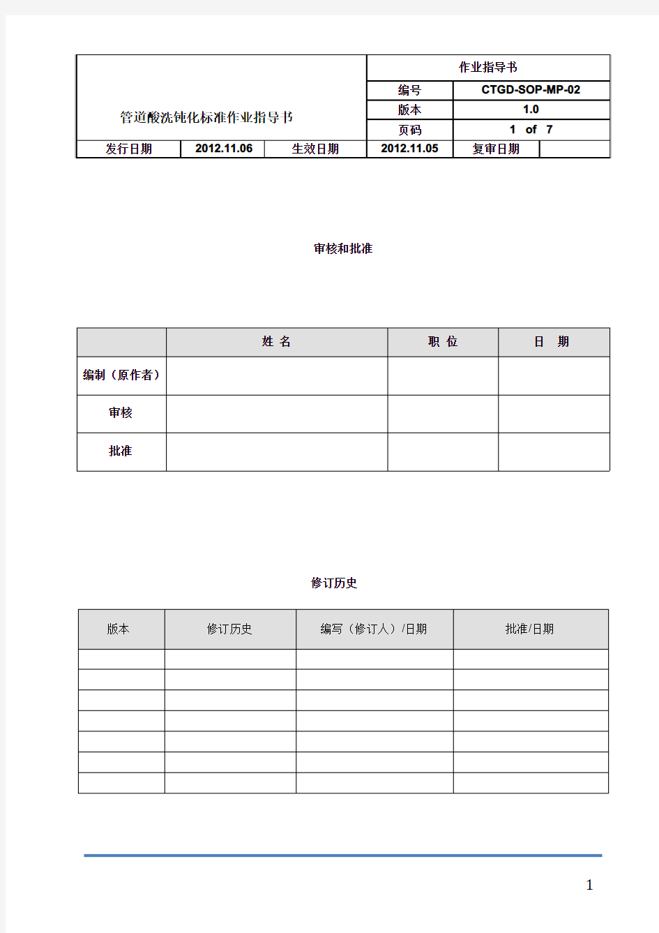 管道酸洗钝化标准作业指导书1.