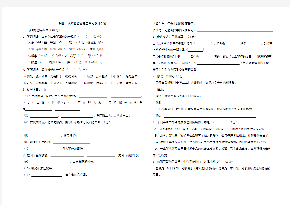 六年级下册第二单元 