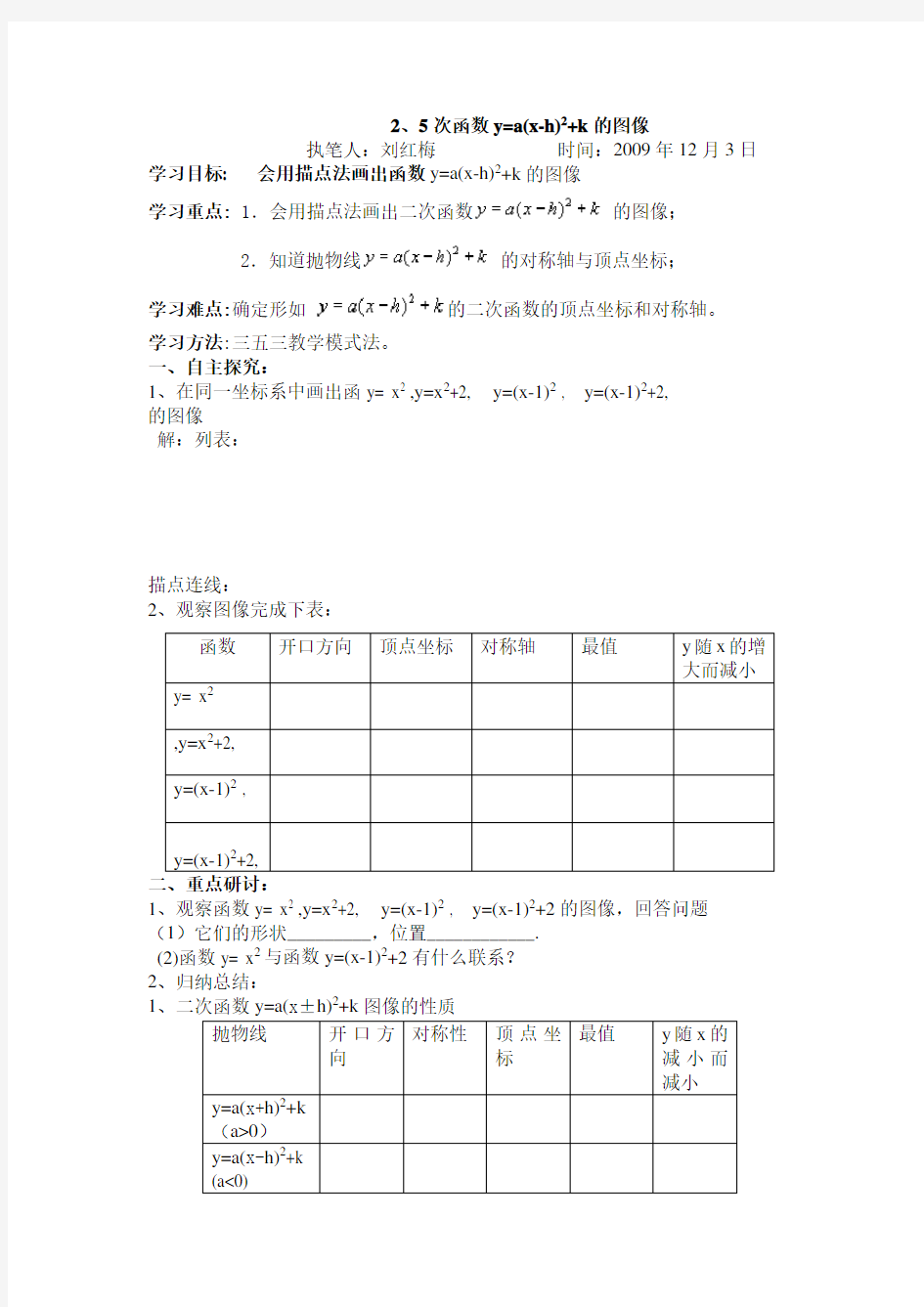 二次函数的图像(顶点式)