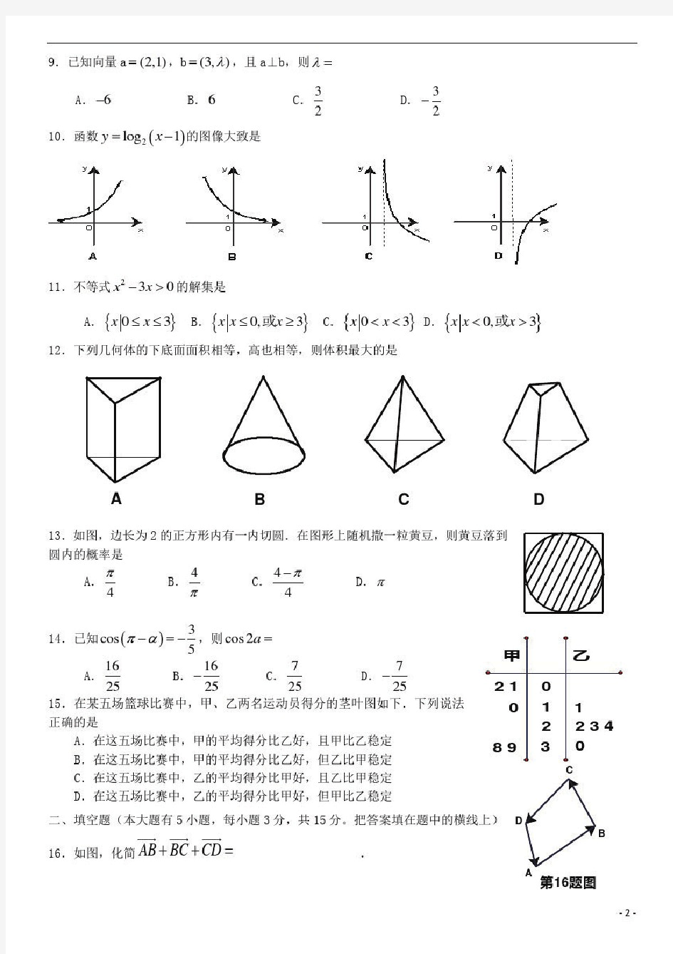高考数学高职单招模拟试题(1)