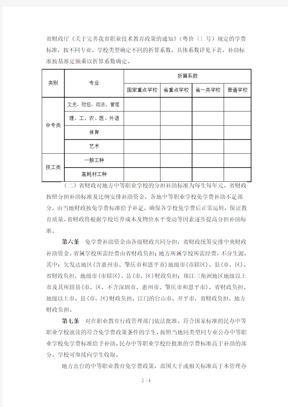 广东省中等职业学校免学费补助资金管理办法