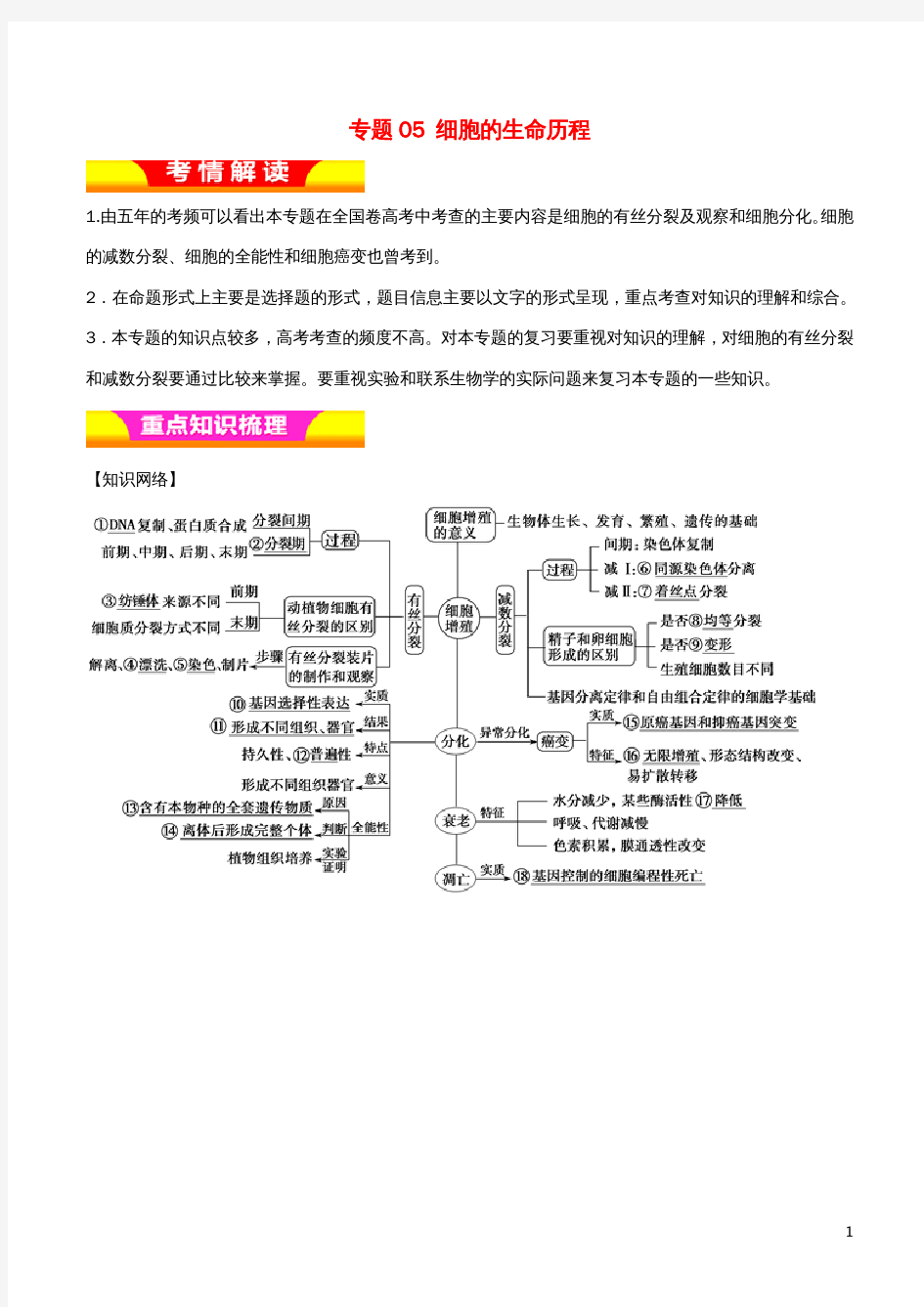 高考生物二轮复习专题05细胞的生命历程教学案