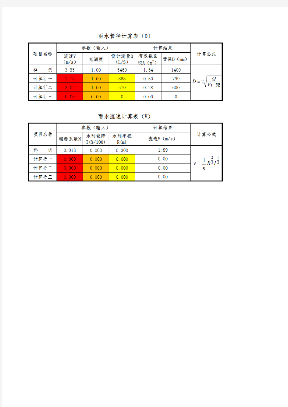 雨水管径计算表(2018-01-16)