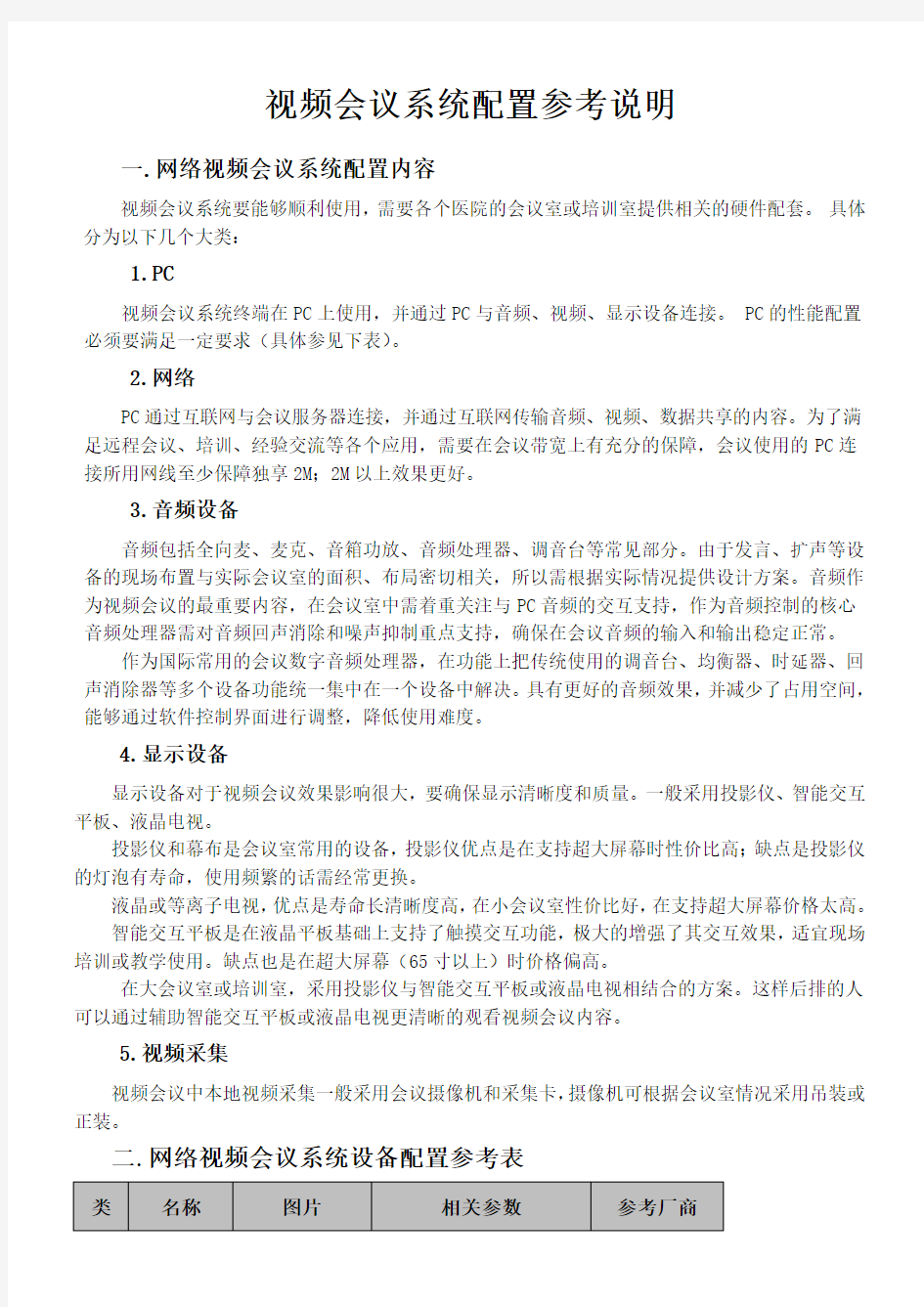 视频会议系统配置参考说明