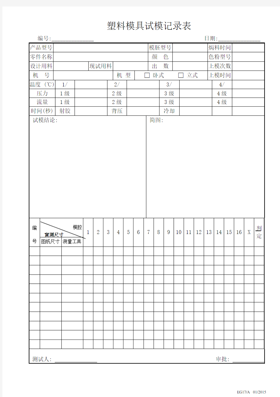 塑料模具试模记录表