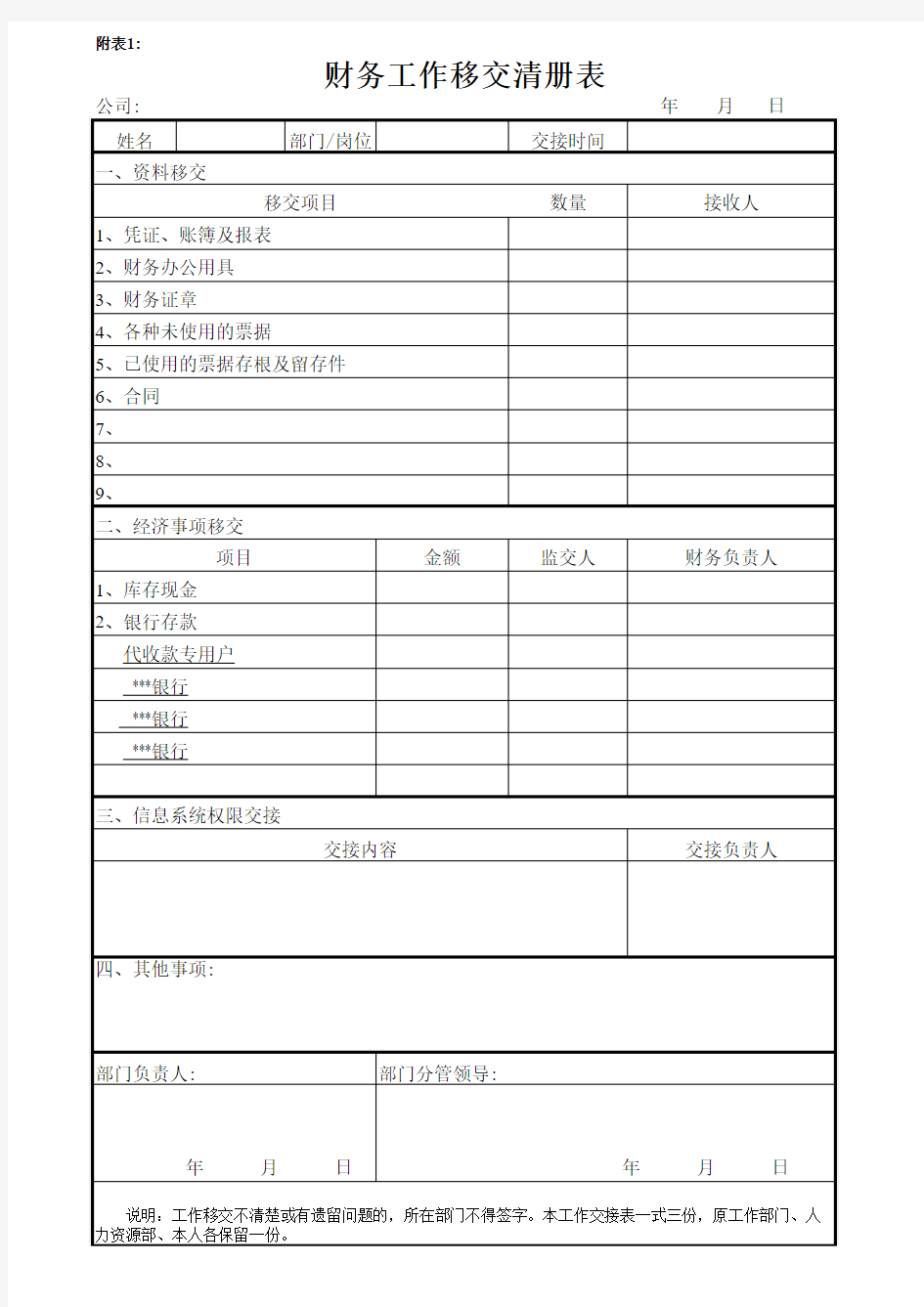 财务交接表(最标准最通用模板)