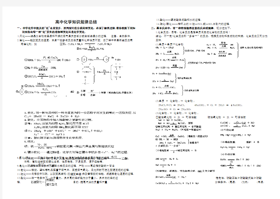 高中化学知识规律总结