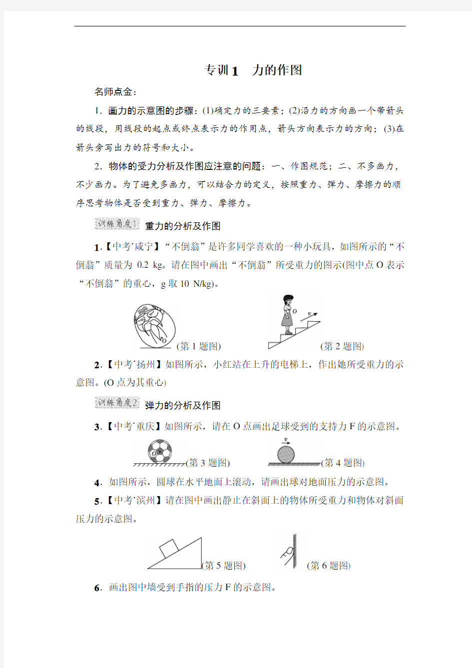 专训1 物体的受力分析及作图 (2)