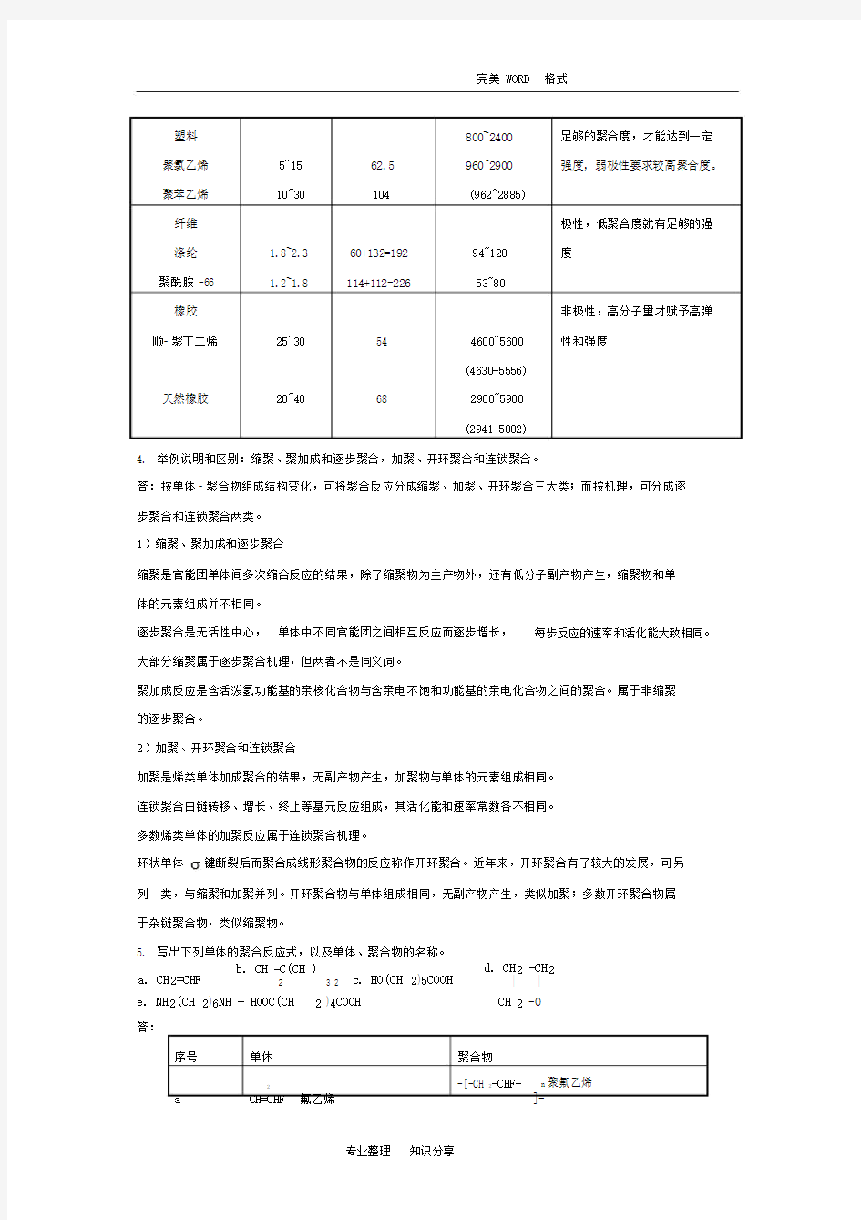 高分子化学(第五版)潘祖仁版课后习题答案解析