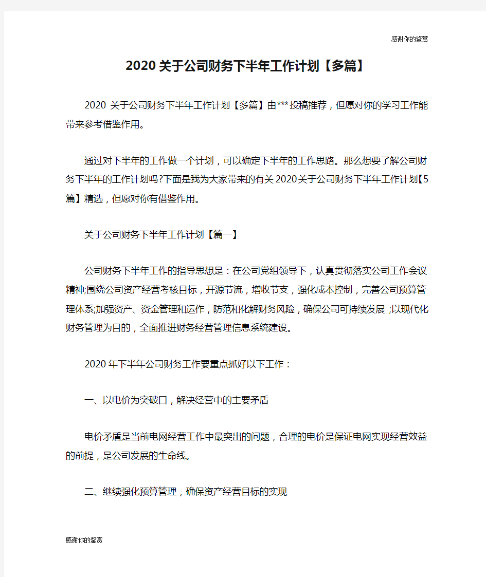 2020关于公司财务下半年工作计划【多篇】.doc