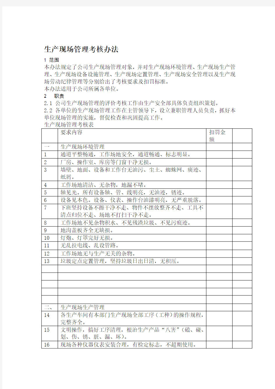 现场管理考核办法