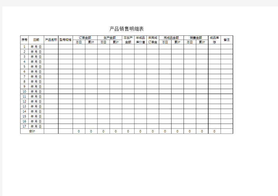 产品销售明细表