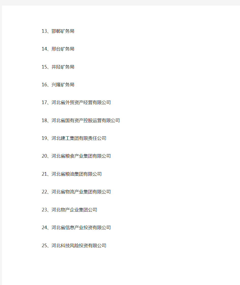 河北省政府国资委监管企业名单