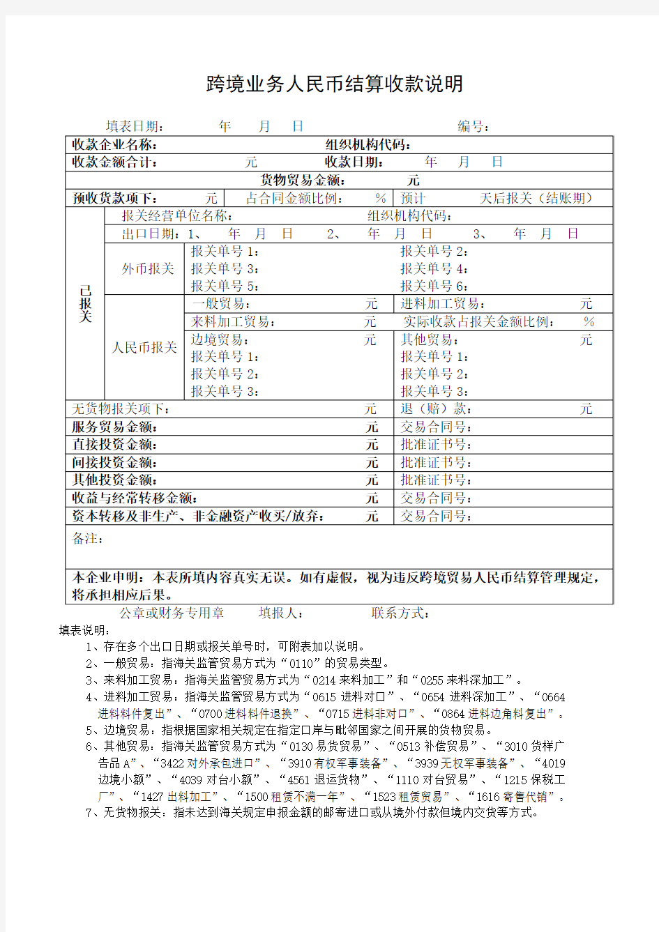 跨境业务人民币结算收款说明