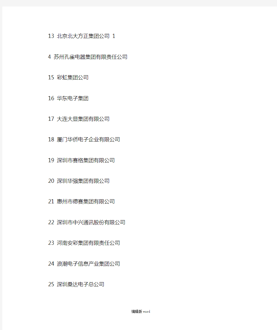 中国电子行业企业排名100强