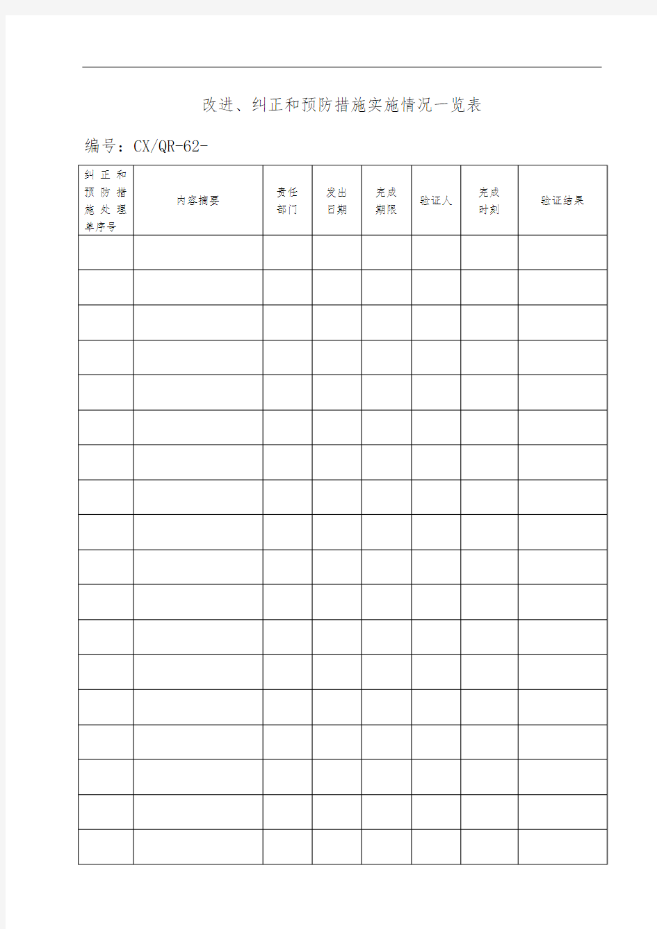 改进、纠正与预防措施实施情况一览表文件