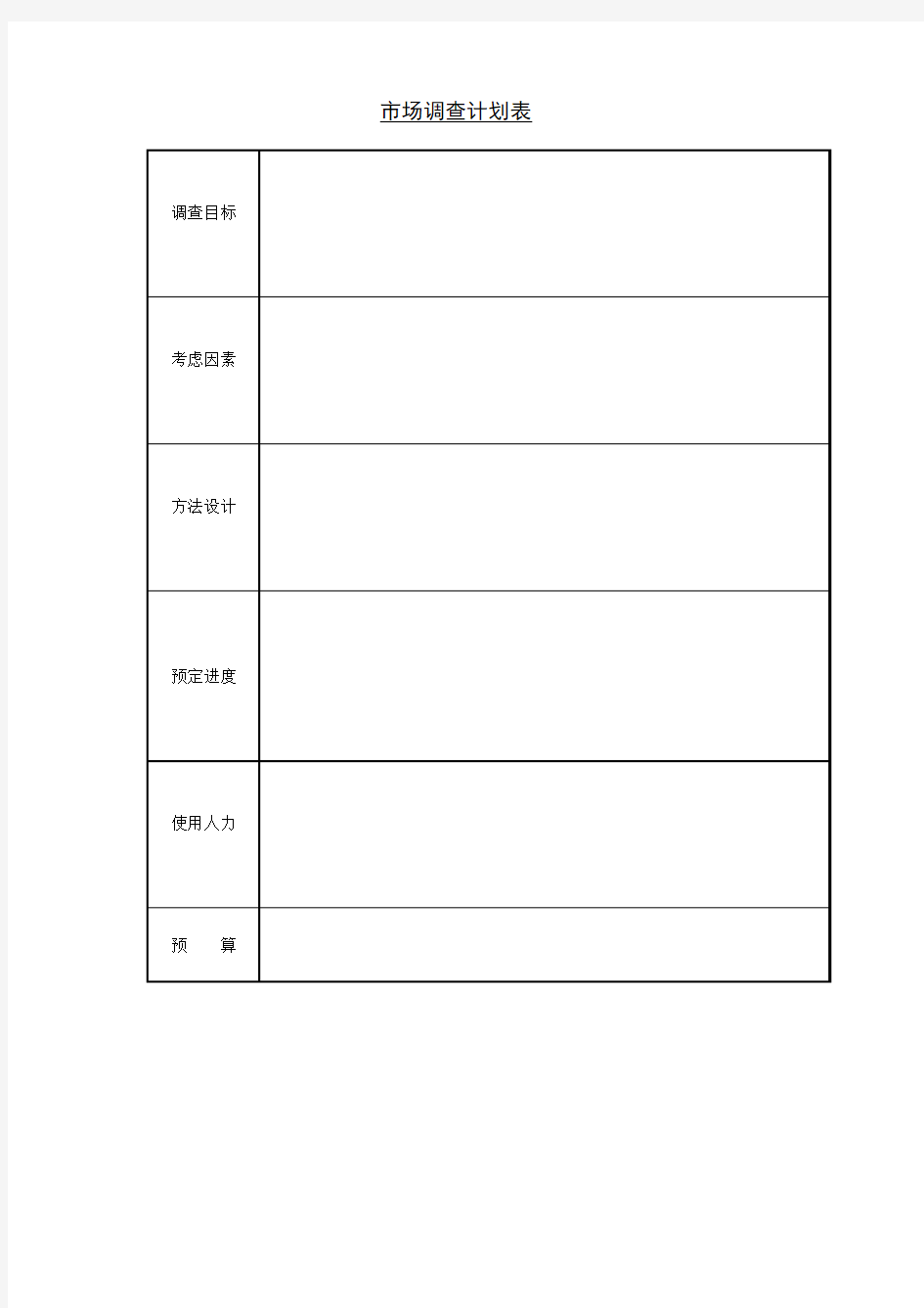 市场调查计划表2