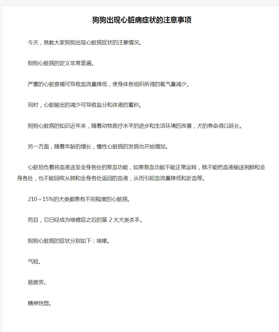 狗狗出现心脏病症状的注意事项