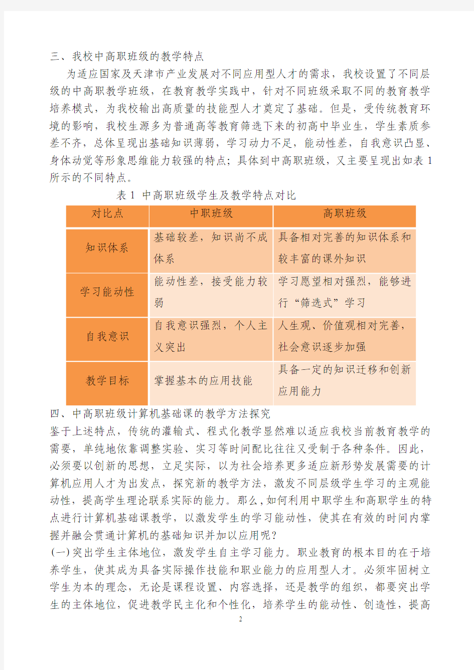 《中高职班级计算机基础课的教学方法探究》