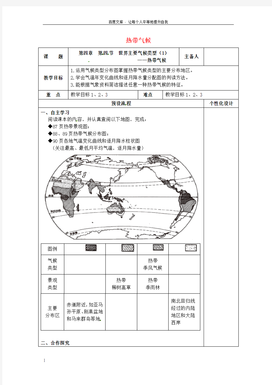 湖南省醴陵市七年级地理上册4_4世界主要气候类型1热带气候教案新版湘教版