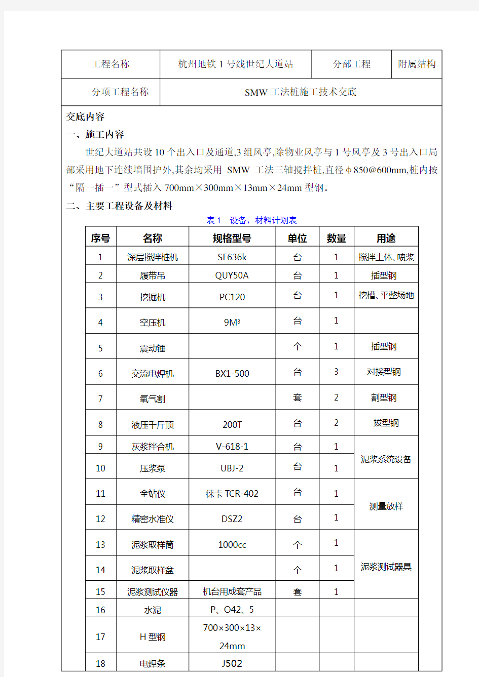 SMW工法桩施工技术交底74705