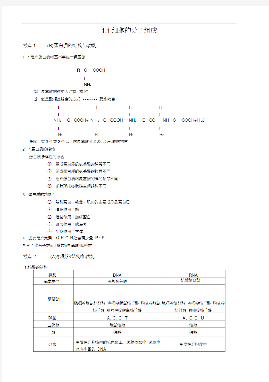 高中生物必修一重难点梳理