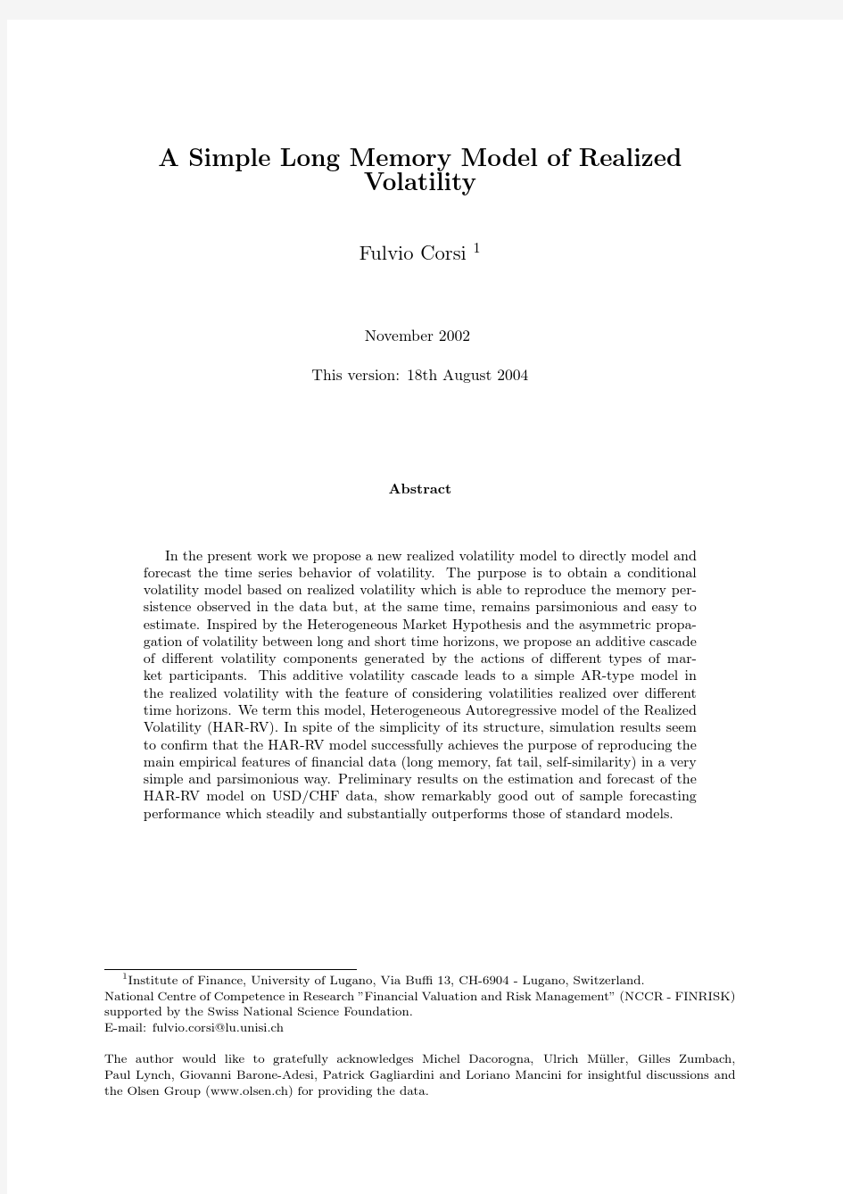 A Simple Long Memory Model of Realized Volatility