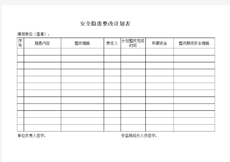 安全隐患整改计划表