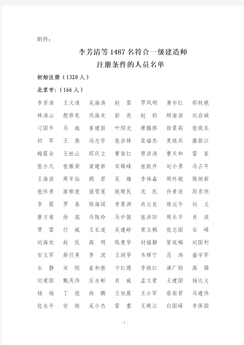 李芳清等1487名符合一级建造师 注册条件的人员名单