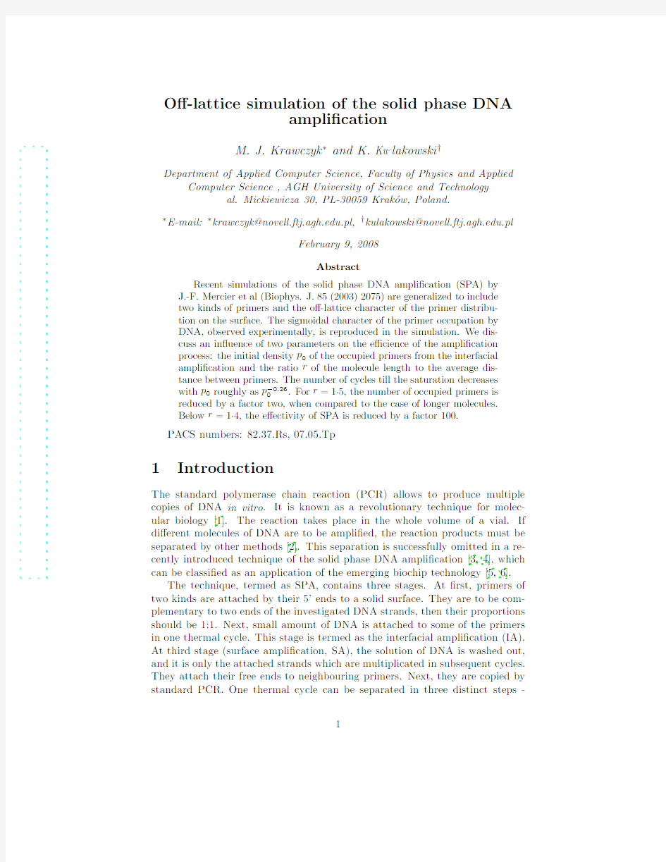 Off-lattice simulation of the solid phase DNA amplification