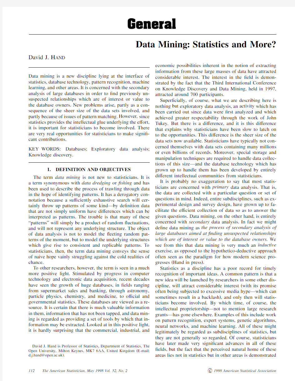 1998-Data mining-- statistics and more
