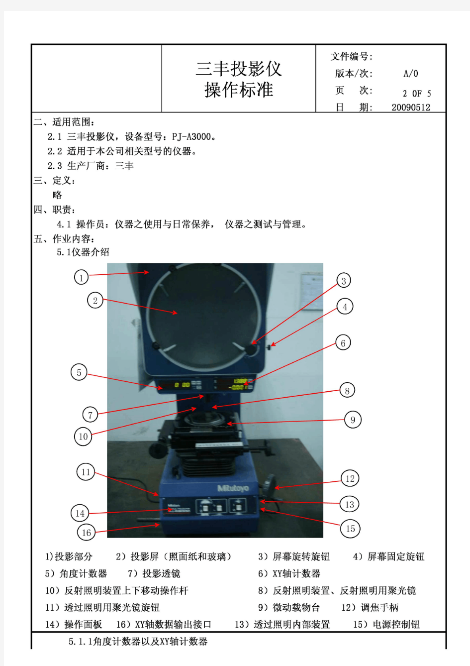 三丰-密测多友-Mitutoyo投影仪PJ-3000操作标准  操作作业指导书