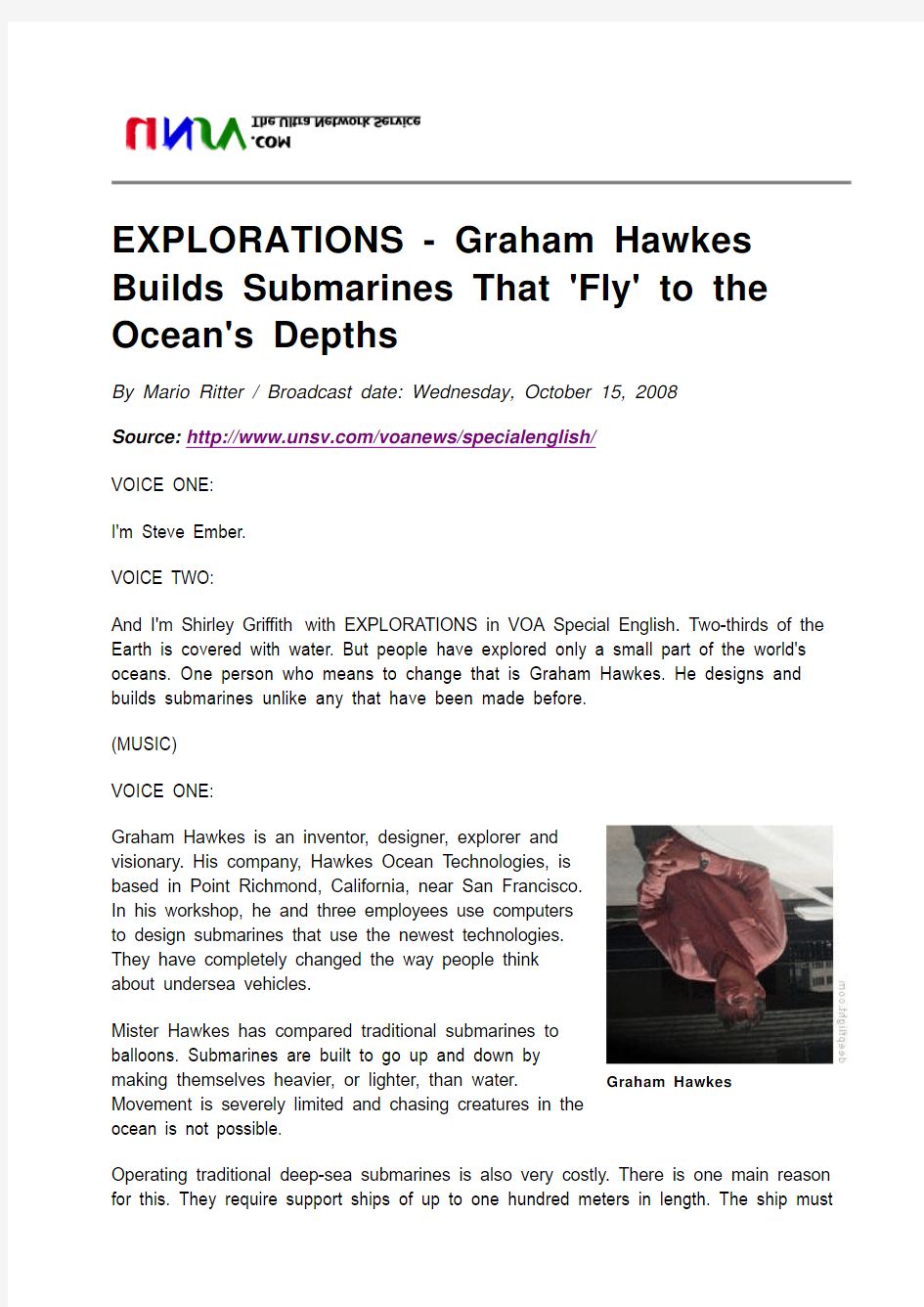 EXPLORATIONS - Graham Hawkes Builds Submarines That 'Fly' to the Ocean's Depths