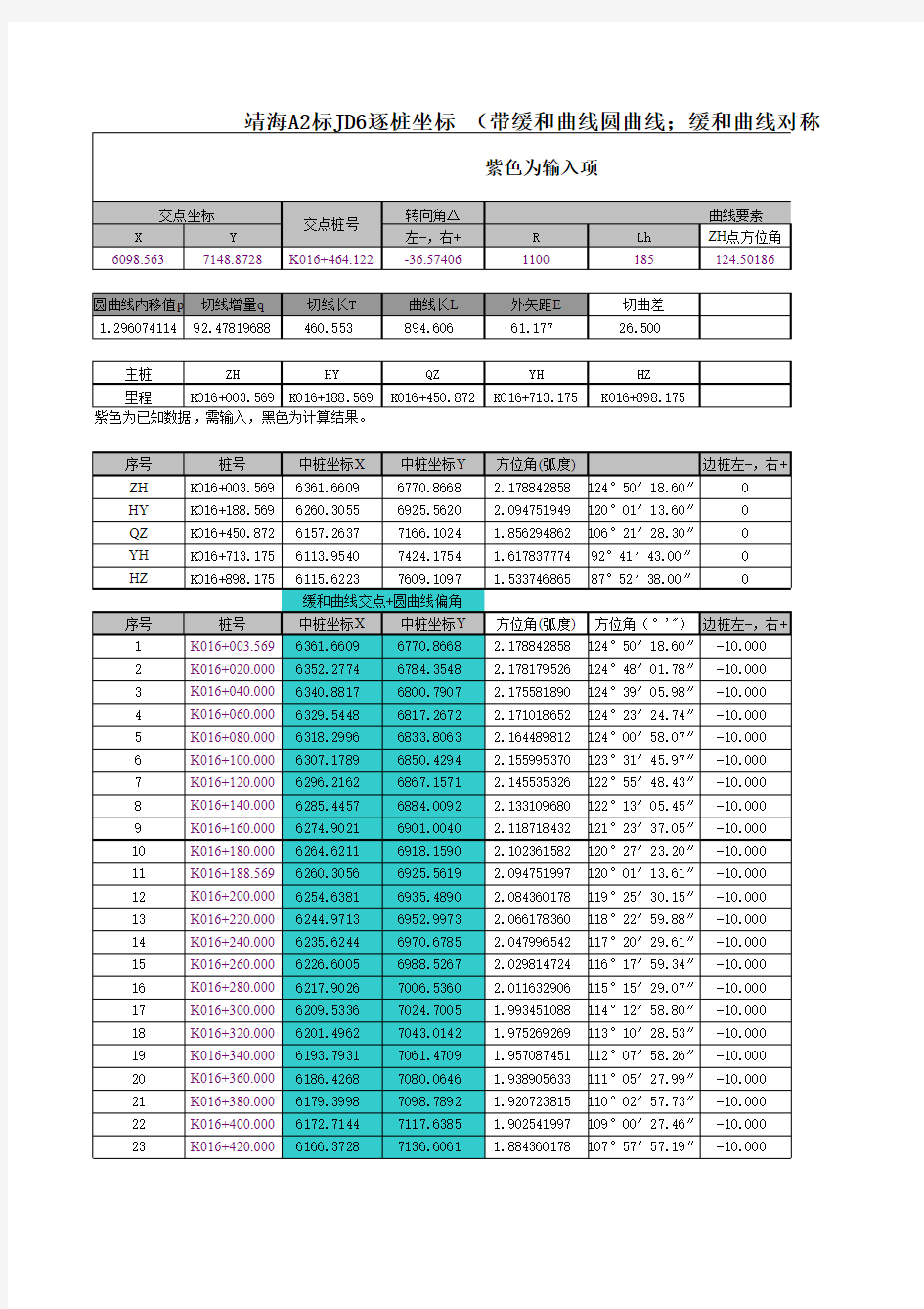 EXCEL计算坐标程序