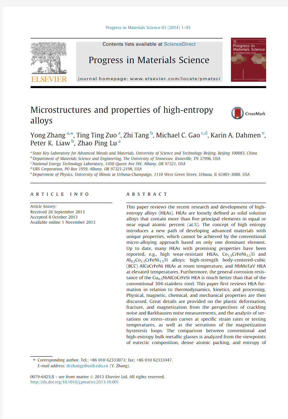 Microstructures and properties of high-entropy alloys