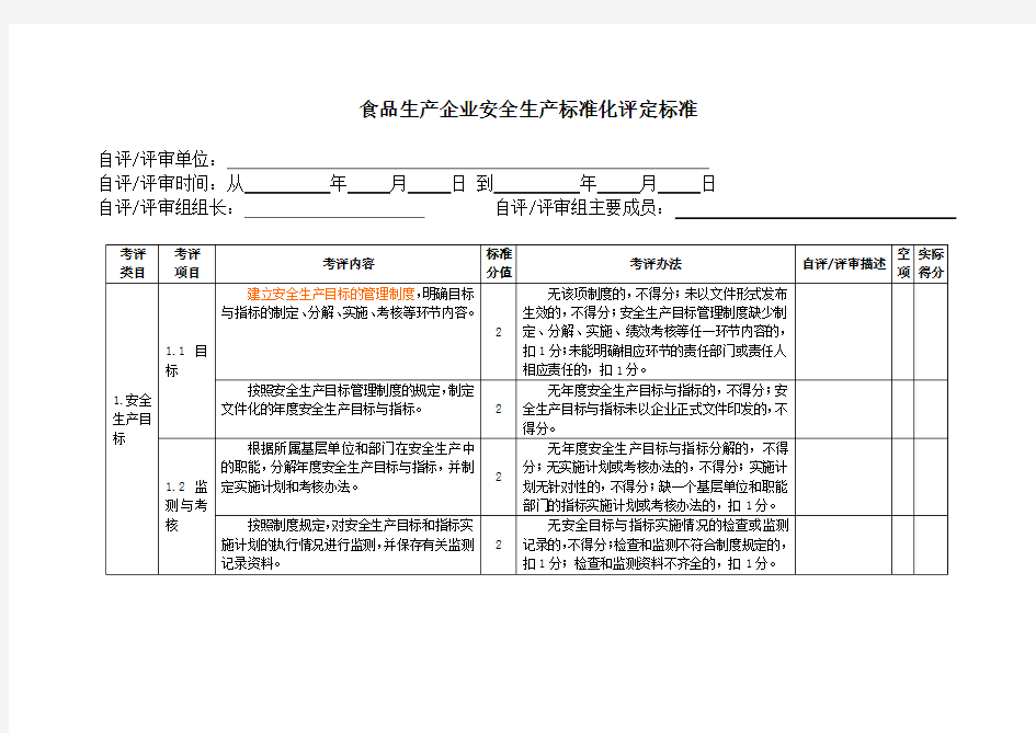 食品生产企业安全生产标准化评定标准