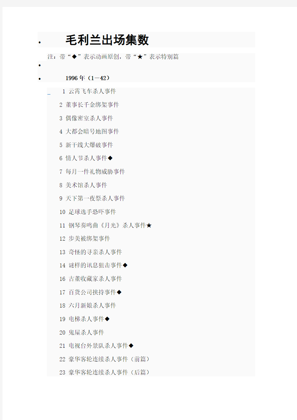 名侦探柯南中毛利兰等出场集数