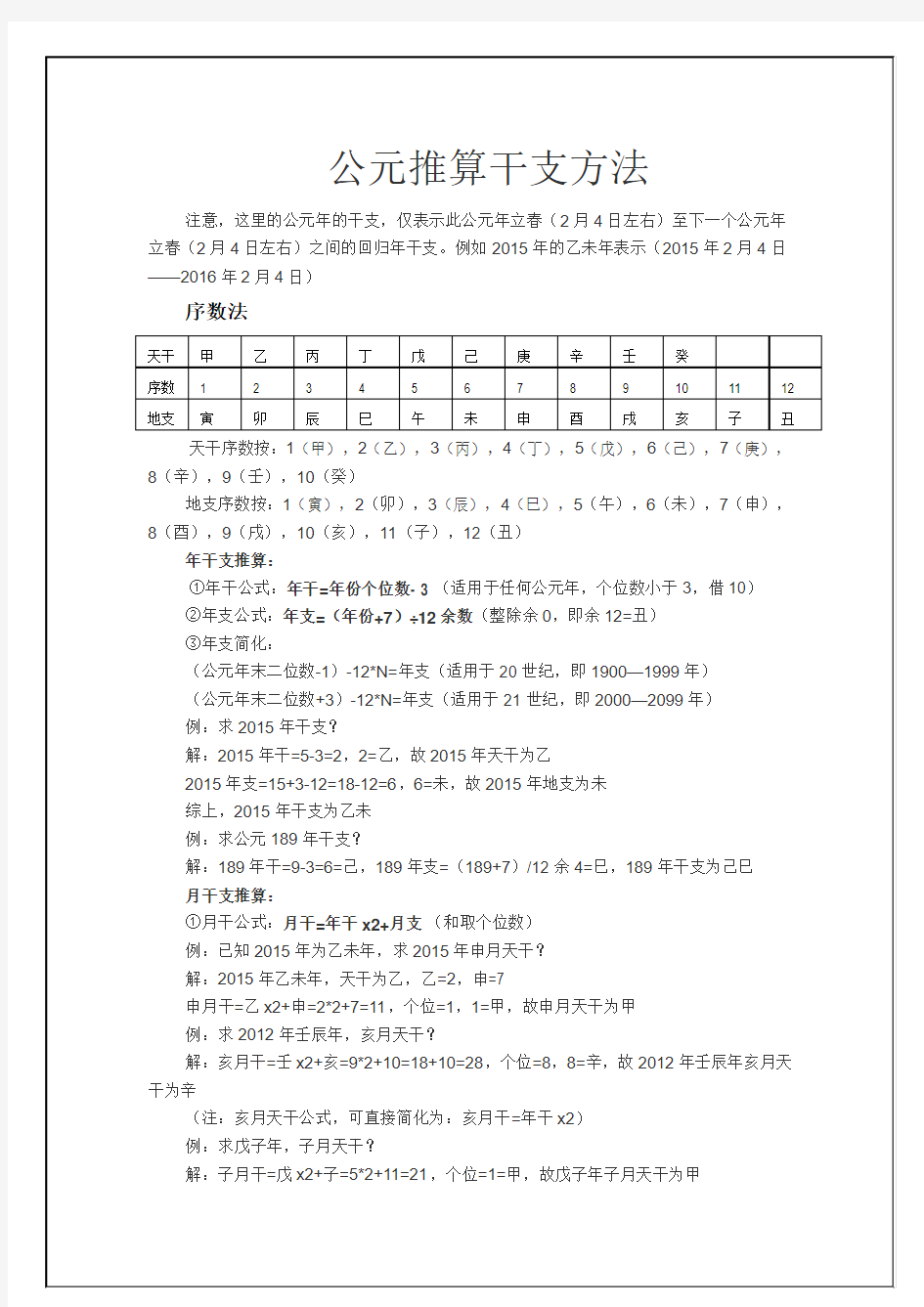 公元推算干支(四柱速排)