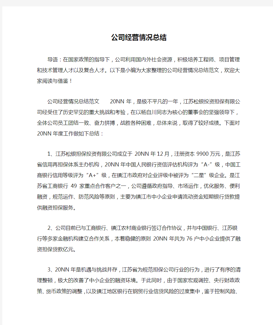 公司经营情况总结