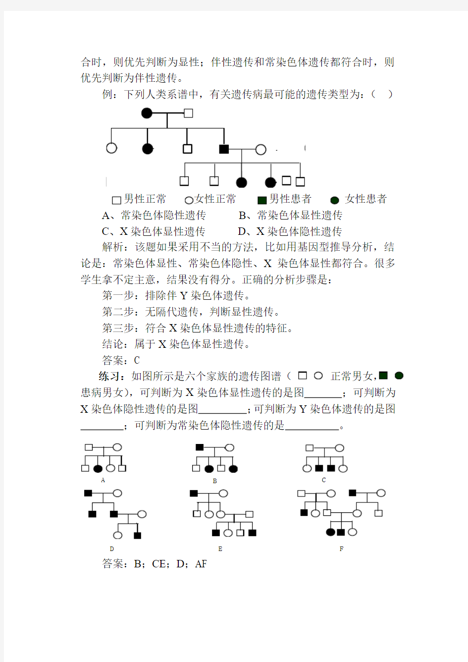 确定遗传病类型的方法