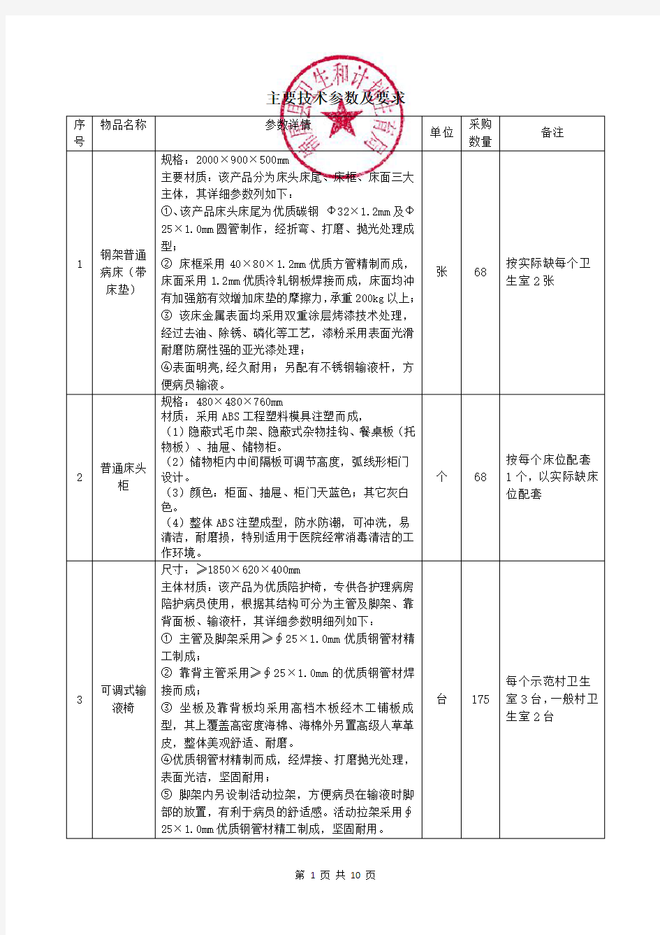 主要技术参数及要求