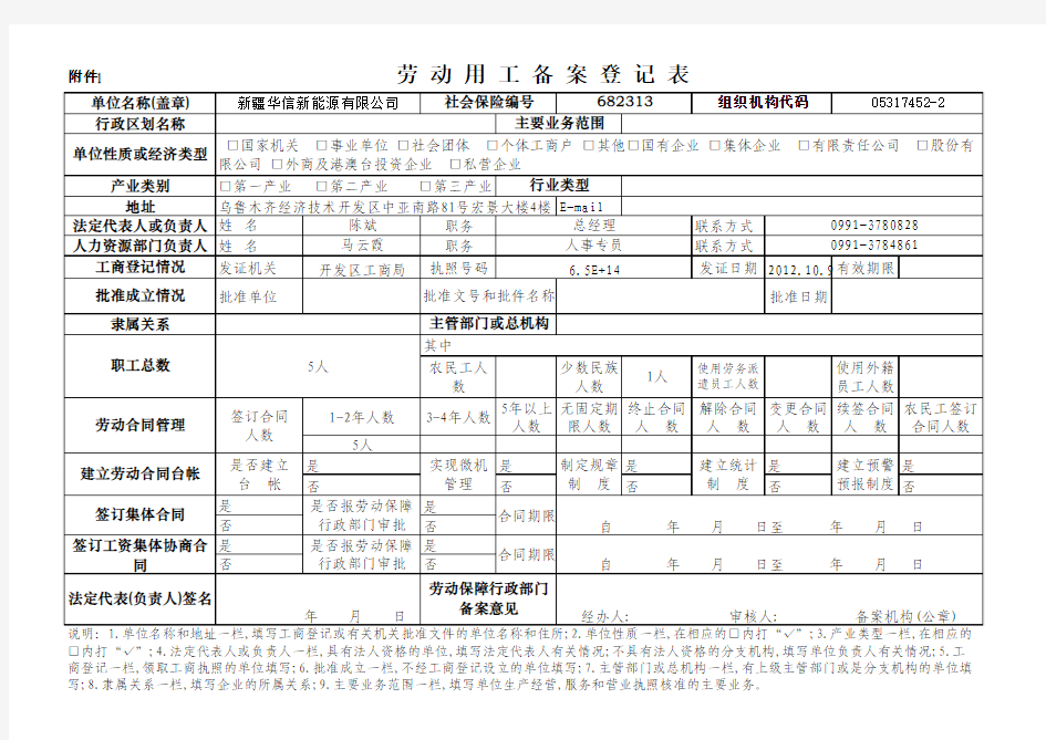 劳动用工备案登记表 (1)