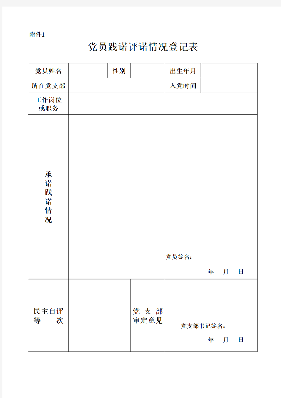 党员践诺评诺情况登记表