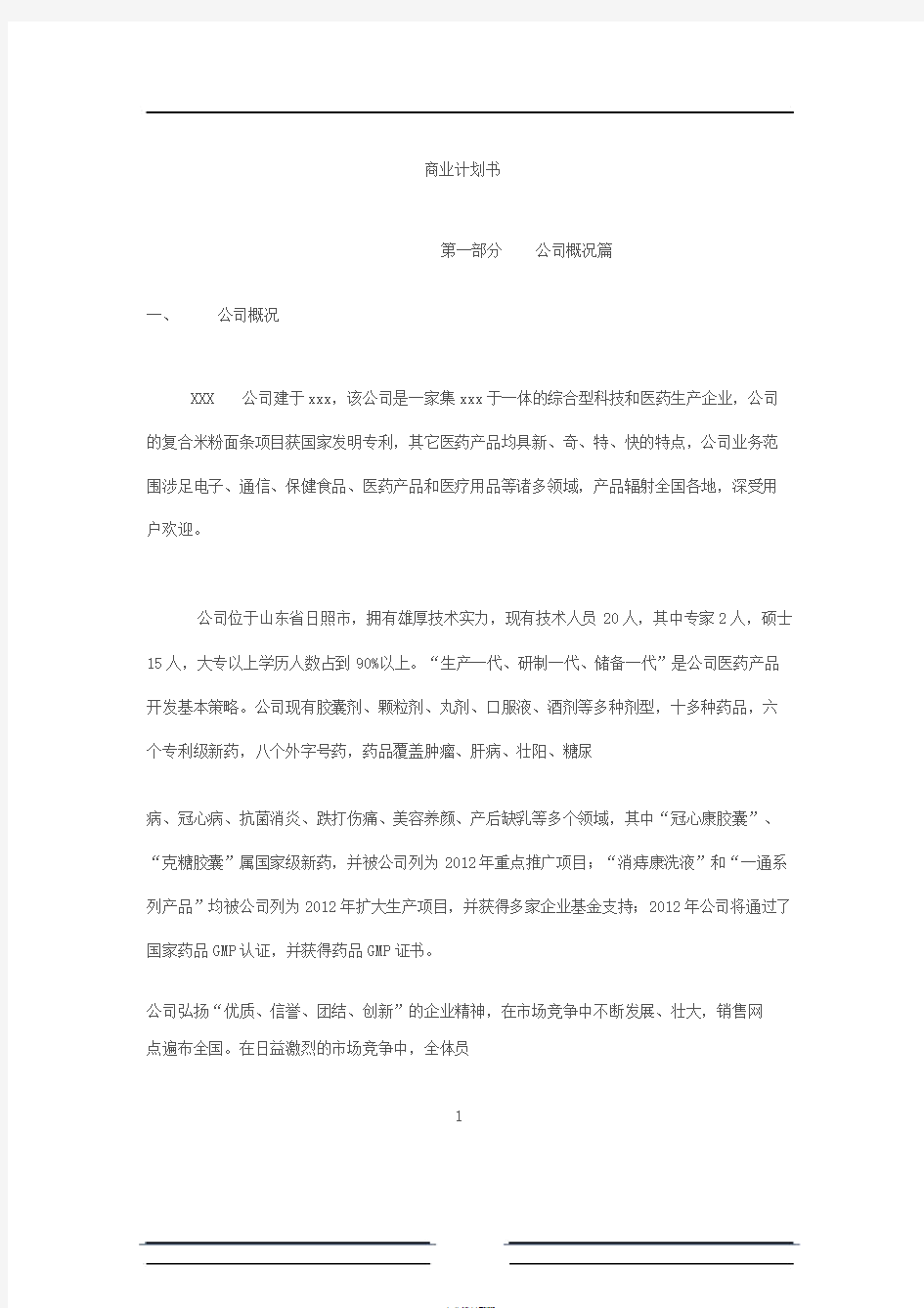 项目融资商业计划书范文