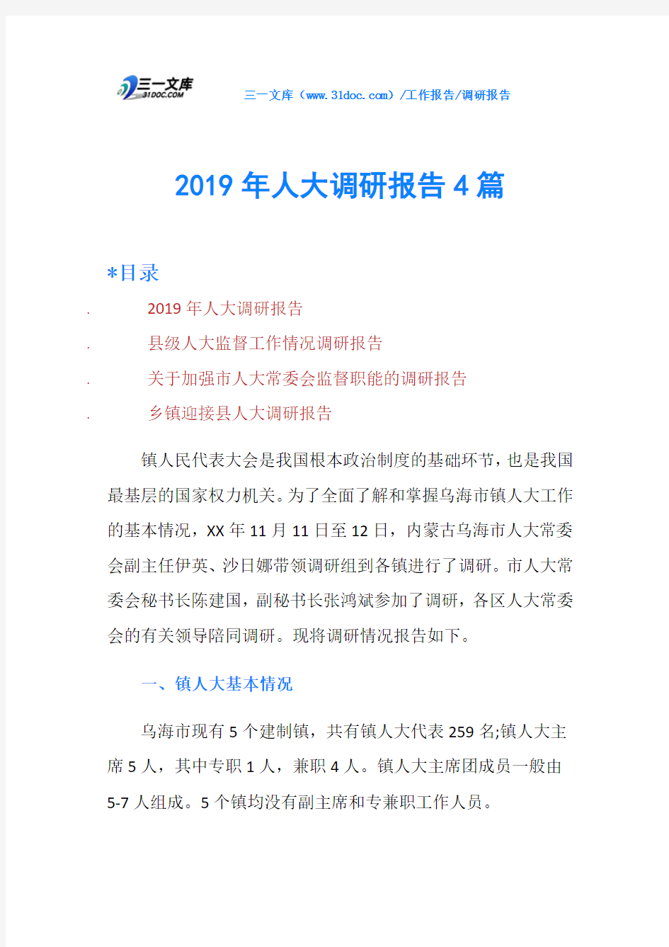 2019年人大调研报告4篇